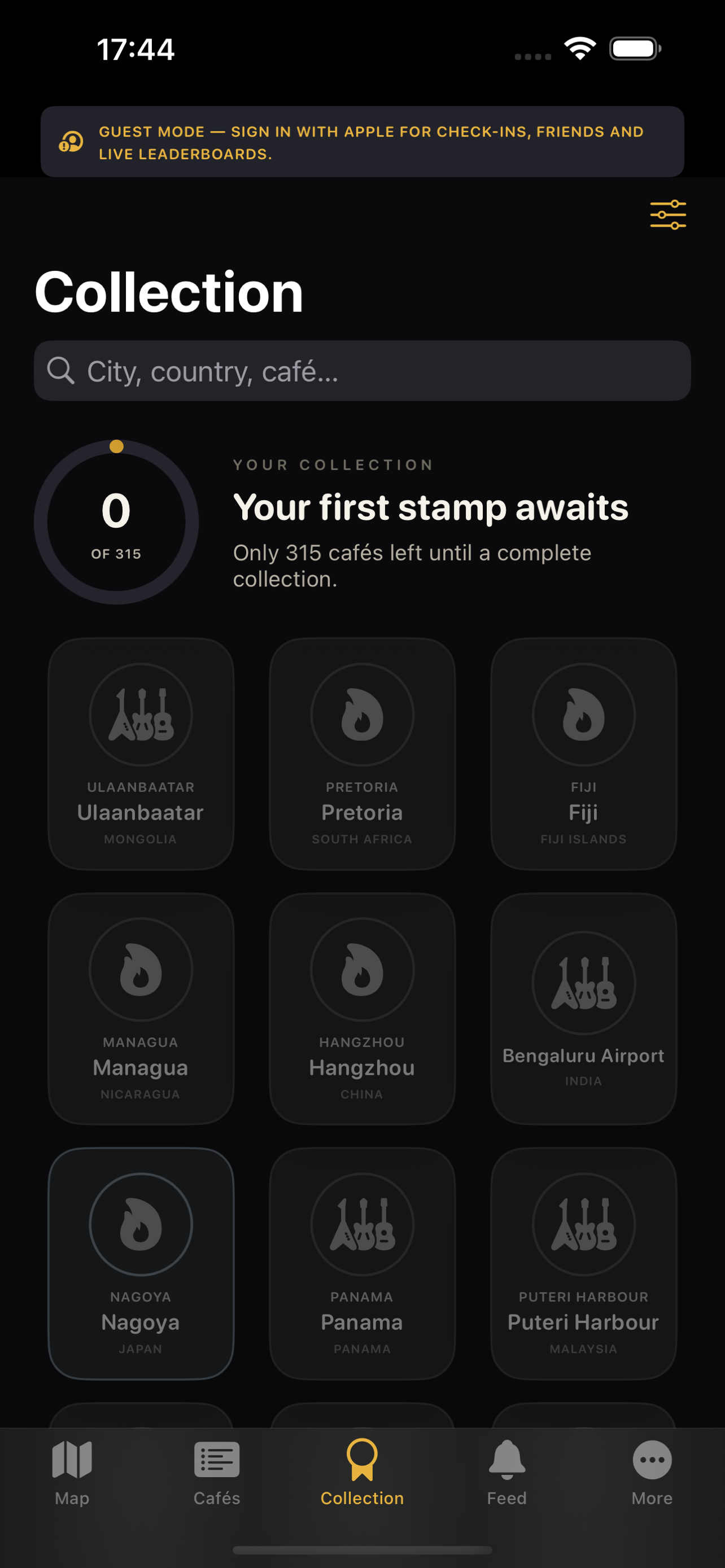 Personal collection grid with badges and stamps